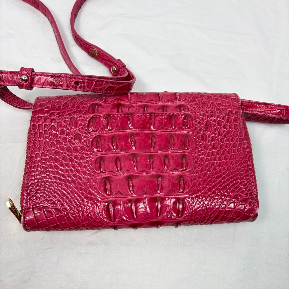 Brahmin Phlox Pink Minuette crocodile crossbody purse mild wear. flap zip pocket - Picture 8 of 11